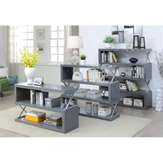 Sheena Contemporary Bookcase in Glossy Gray - Furniture of America image {3}
