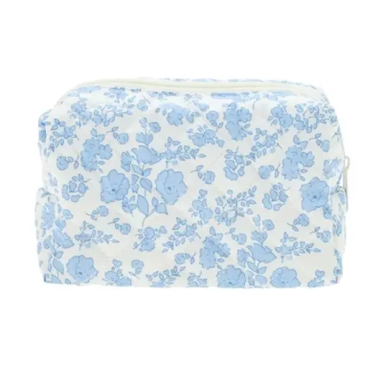 Unique Bargains Floral Quilting Makeup Bag Blue White 1 Pc image {3}