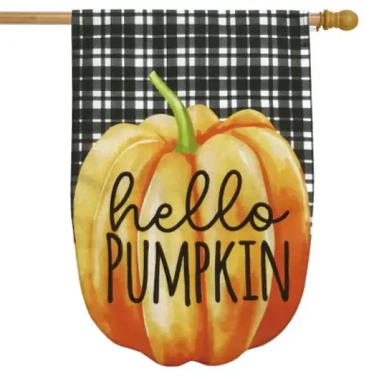 Hello Pumpkin Burlap Fall House Flag 40" x 28" Briarwood Lane image {1}