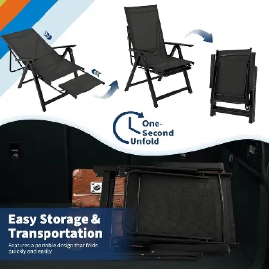 Folding Chaise Lounge Chair,Chaise Lounge Chairs with10 Adjustable Positions&Retractable Footrest,Lightweight Recliner for Outdoor, Beach image {4}