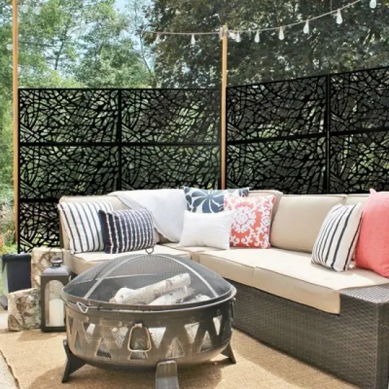 1-Piece 46.8in.W x 71.37in.H Black Mesh Metal Outdoor Privacy Screen Decorative Art Panel image {5}