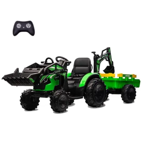 24V Kids Electric Car, 2 Seater Ride On Car for Kids, Excavator & Bulldozer, Electric Vehicle w/Trailer image {10}