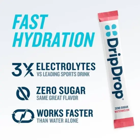 DripDrop Zero Sugar Hydration Powder Vegan Electrolyte Supplements - Watermelon, Lemon Lime, Peach, Passion Fruit - 1.9oz/12ct image {2}