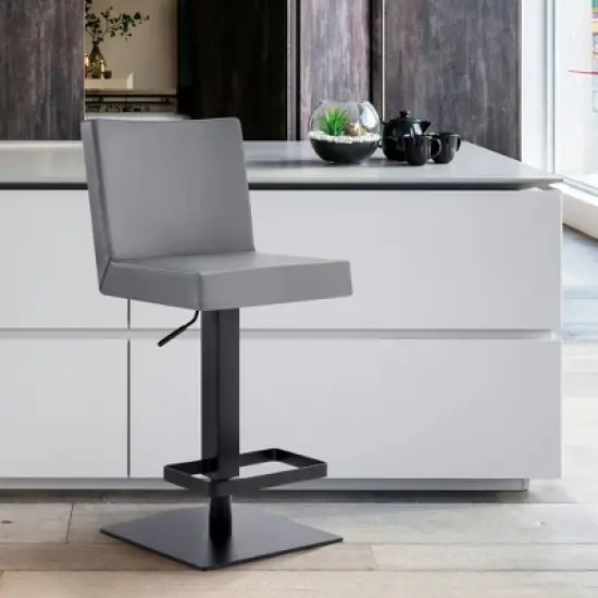 Legacy Adjustable Faux Leather Metal Swivel Barstool Gray/Black - Armen Living image {7}