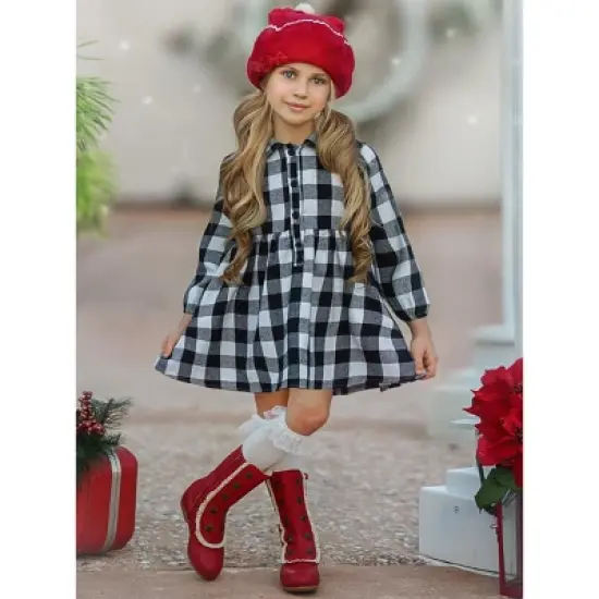 Girls Plaid Fabulous Collared Dress - Mia Belle Girls image {4}
