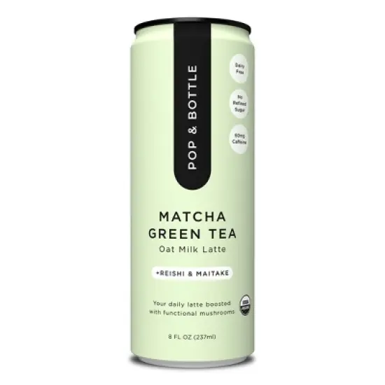 Pop & Bottle Matcha Green Tea Oat Milk Latte with functional boost from Reishi and Maitake - 8 fl oz Can image {9}