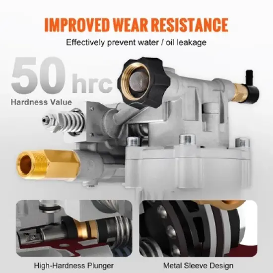 VEVOR Pressure Washer Pump, 3/4" Shaft Horizontal, 3400 PSI, 2.5 GPM, Replacement Power Washer Pumps Kit, Parts Washer Pump, Silver image {4}