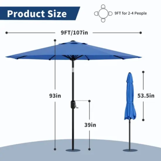 9' Outdoor Patio Umbrella, Outdoor Table Umbrella, Yard Umbrella, Market Umbrella with 8 Sturdy Ribs, Push Button Tilt and Crank image {5}