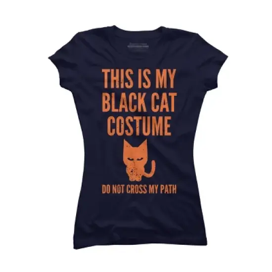 Junior's Design By Humans Halloween Introvert Black Cat Costume By Commykaze T-Shirt image {5}