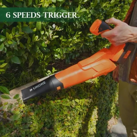 Ukoke Powerful 40V Brushless Cordless Blower (130 MPH / 550 CFM),for Blowing Snow Debris, Leaves, and Dust 2.0Ah Battery and Charger Included, Orange image {5}