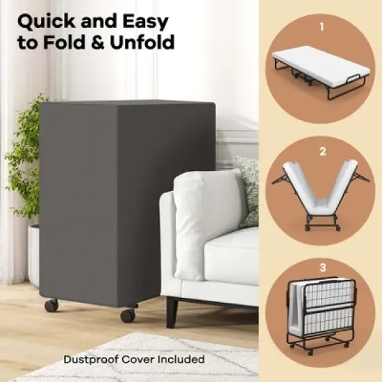 Costway 75" x 39" Folding Bed with Memory Foam Mattress & Pillow Dust Cover Metal Frame image {5}