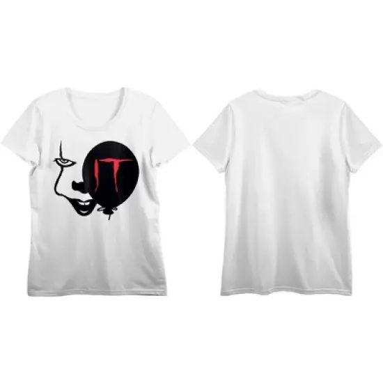 It 2017 Movie Pennywise and Black Balloon Women's White Graphic Tee image {2}