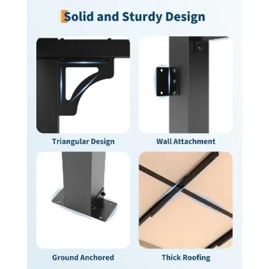 12x20ft Upgraded Lean-to Wall-Mounted Gazebo, 6mm Polycarbonate Roof & Reinforced Aluminum Frame,All-Weather Hardtop Pergola for Patio,Deck,Backyard image {3}