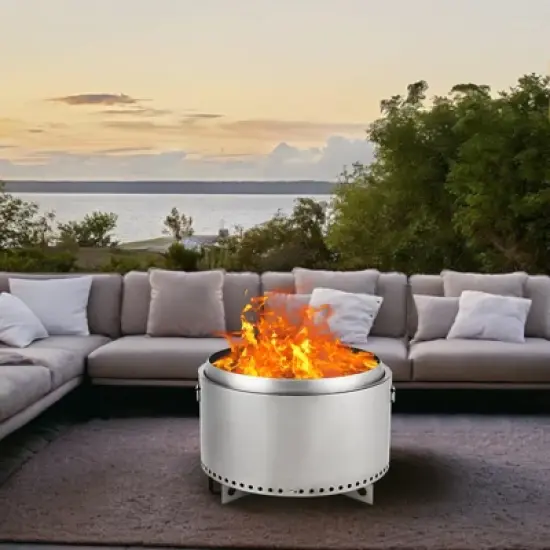 20.5" Smokeless Fire Pit, Portable Stainless Steel Wood Burner with Air Switch & Ash Pan, 80% Less Smoke, Even Heat for Camping/Backyard image {9}