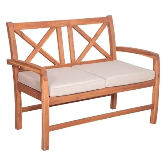 Acacia Wood X-Back Love Seat with Cushions Brown - Saracina Home image {1}