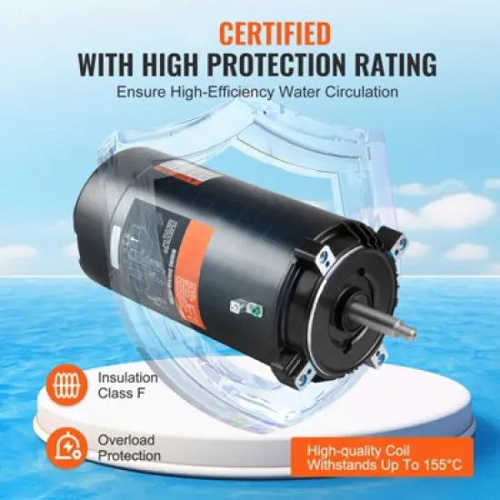 VEVOR 1.5 HP Pool Pump Motor, 56J Frame, 115V(13.6 Amps)/230V(6.8 Amps) 3450 RPM, 60Hz, 1.3 Service Factor, 90&mu;F/250V Capacitor image {5}