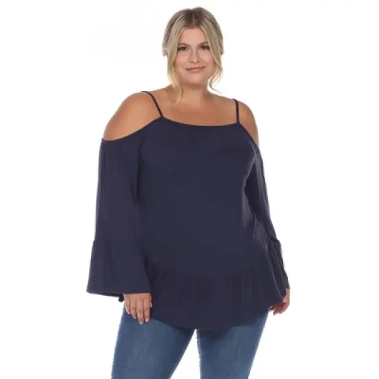 Plus Size Cold Shoulder Ruffle Sleeve Top -White Mark image {6}