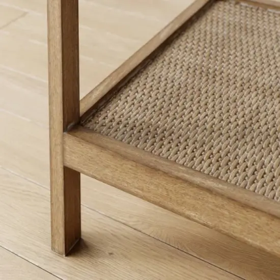 Hayes Solid Wood Rattan and Glass Top Side Table Brushed Light Brown - Nathan James image {2}