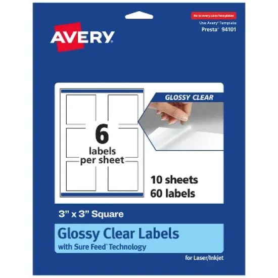 Avery Glossy Clear Square Labels with Sure Feed, 3" x 3" image {11}