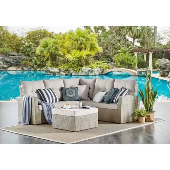 All-Weather Wicker Canaan Outdoor Ottoman Brown - Alaterre Furniture image {7}