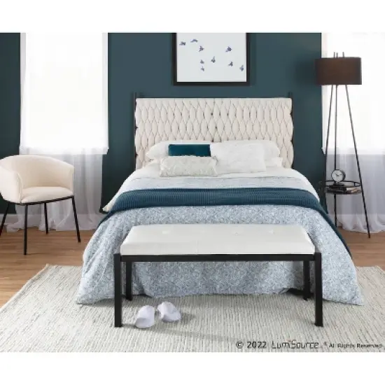 Queen Braided Matisse Faux Shearling/Metal Headboard Black/Cream - LumiSource image {5}