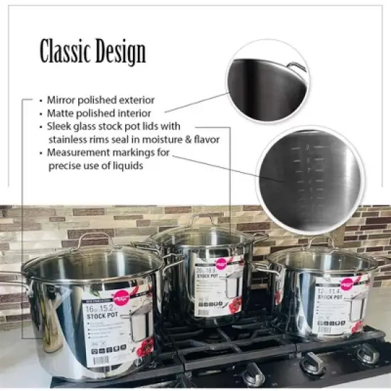 Gourmet Edge Stock Pot Stainless Steel Cooking Pot with Lid, Silver image {2}