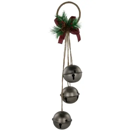Northlight Jingle Bells with Plaid Bow Christmas Decoration - 20" - Silver image {5}
