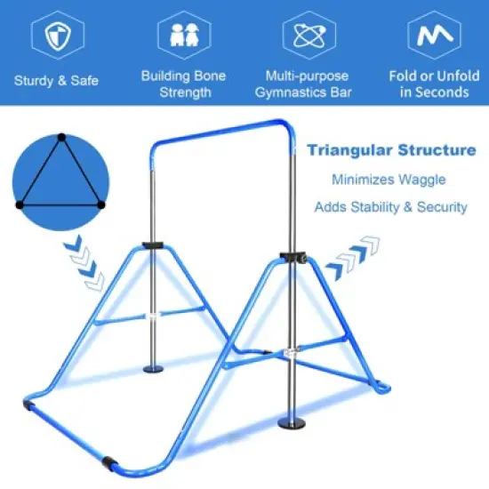 Gulches Blue Multi-Functional Adjustable Height Children's Horizontal Gymnastic Bar With Bear Rings image {8}