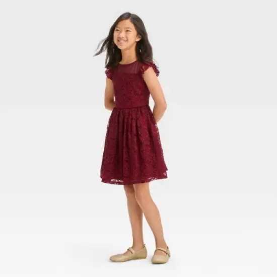 Zenzi Girls' Sleeveless Lace Dress - Red image {2}
