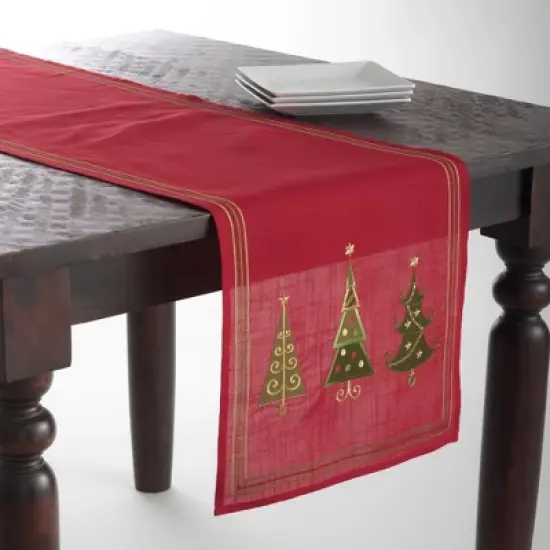 Saro Lifestyle Embroidered Christmas Tree Design Table Runner image {3}