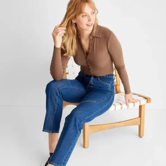 Women's Long Sleeve Henley Collared Button-Front Bodysuit - Future Collective&trade; with Reese Blutstein image {2}