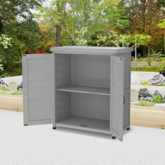 WELLFOR Outdoor Potting Bench with Storage Cabinet and Metal Table Top Gray image {3}