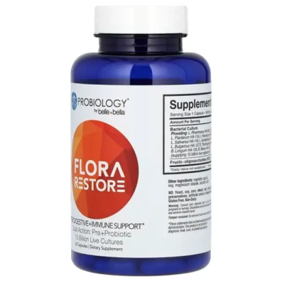 Belle+Bella Probiotic, Flora Restore, 15 Billion Live Cultures , 60 Capsules image {2}