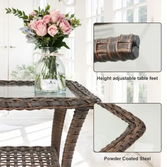 Belord 43" Propane Fire Pit Table Set Patio Furniture Set with Glider Loveseat, Brown Wicker Deep Seating Patio Swivel Rocker Glider Chairs image {14}