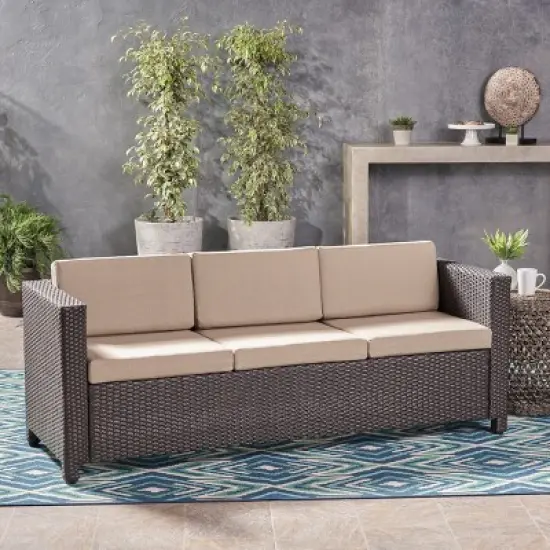 Outdoor Sofa, Single Sofa, Water-Resistant Cushions, Woven Texture, Sofa for 3 People, Iron Frame, Armless Sofa-Coolbibila image {1}