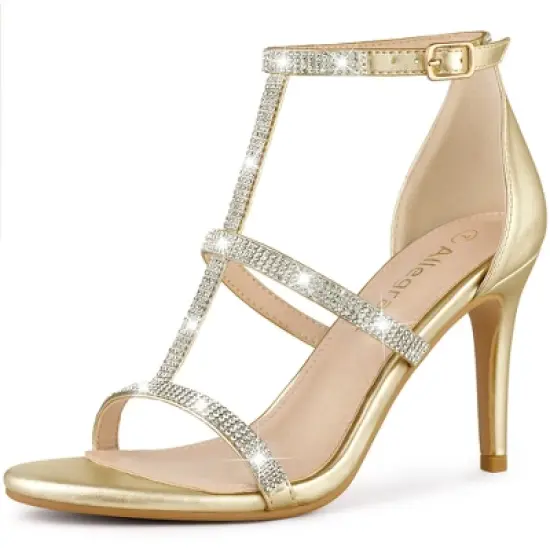 Allegra K Women's Rhinestone Ankle Strap Stiletto High Heel Sandals image {14}