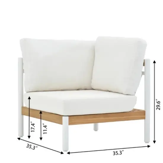 Modular Outdoor Corner Sofa Set Wood Grain Texture Sectional w/ Chaise Longue & Ottoman + Square Coffee Table image {3}
