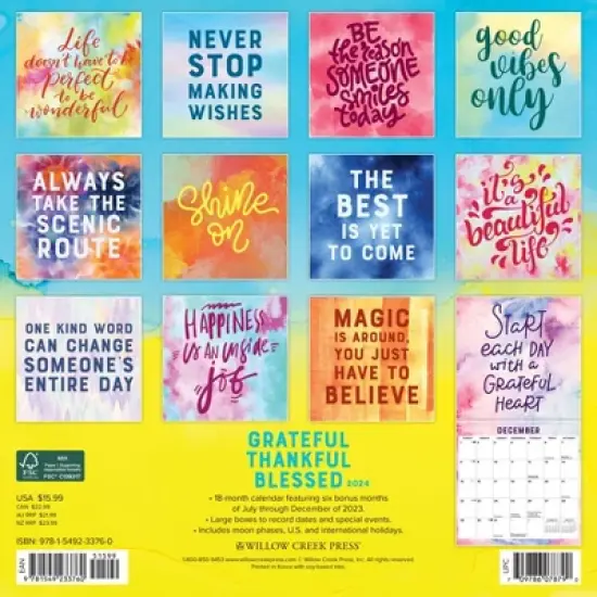 Willow Creek Press 2024 Wall Calendar 12"x12" Grateful Thankful Blessed image {1}