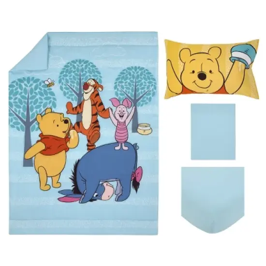 Disney Winnie the Pooh Funny Friends Aqua, Gold, Blue and Orange, Tigger, Eeyore and Piglet 4 Piece Toddler Bed Set image {7}