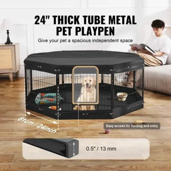VEVOR Dog Playpen, 8 Pcs 24 x 24 in Panels Foldable Metal Pet Exercise Pen, Dog Fence Indoor and Outdoor Pen with Door, Storage Bag, Top Cover image {2}