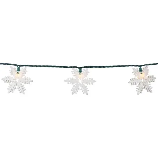Northlight 10-Count White Glittered Snowflake Christmas Light Set, 6ft Green Wire image {3}