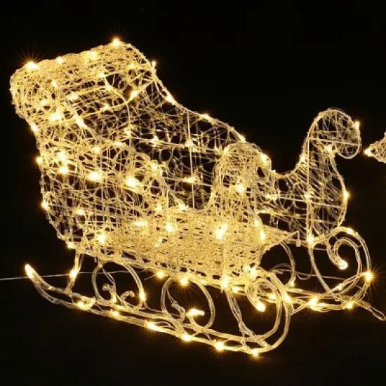 LuxenHome 2-Piece Lighted Reindeer and Sleigh Christmas Yard Decoration, Outdoor Holiday Set with Timer White image {7}