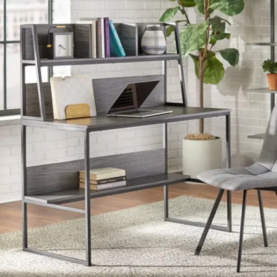 Vermillion Desk with Hutch Black/Gray - Buylateral image {1}
