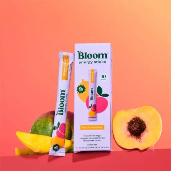 BLOOM NUTRITION Natural Energy Stick Packs Peach Mango - 10pk image {1}