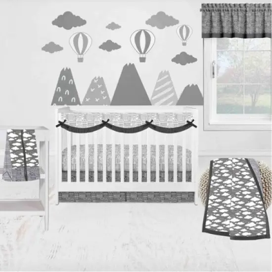 Bacati - Clouds in the City White/Gray set of 2 Small Side Crib Rail Guard Covers image {4}