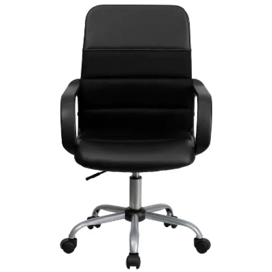 Swivel Task Chair Black Leather/Mesh - Flash Furniture image {9}