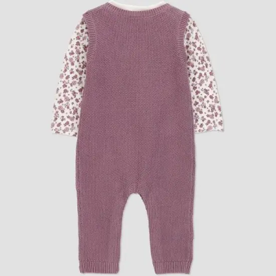 Carter's Just One You&reg; Baby Girls' 2pc Floral Long Sleeve Shirt and Sweater Overall Set - Plum image {2}