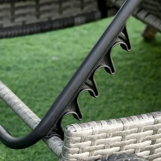 Outsunny Patio Wicker Cushioned Chaise Lounge Chair, Outdoor PE Rattan Sun lounger w/ 5-Level Adjustable Backrest & 2 Wheels for Easy Movement image {5}