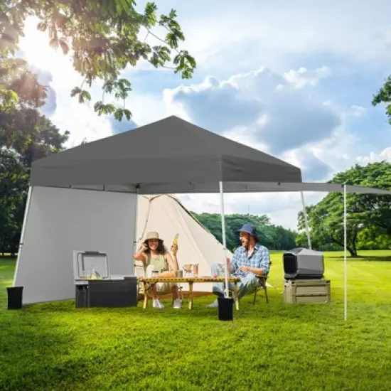 Tangkula 14 X 9.2 FT Pop up Canopy Tent w/ 2 Convertible Sidewalls to Awning & Stakes image {3}