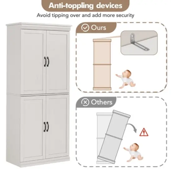 Garvee Pantry Cabinet, 70" Tall Kitchen Storage Cabinets with 4 Doors, Adjustable Shelves, Tall Cupboard for Bathroom, Dining Room image {6}
